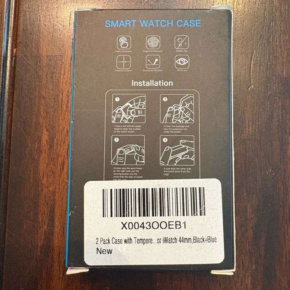 Smart Watch Black/Blue 44mm Screen Protector Case